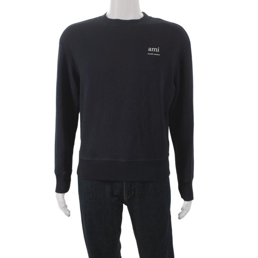 AMI Alexandre Mattiussi Mens Black Cotton Pullover Sweater Crewneck Size L